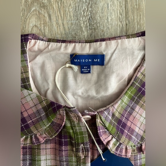 NWT Maison Me Girls Purple, Pink, and Green Plaid Flannel Dress - Size 8 - Picture 3 of 7